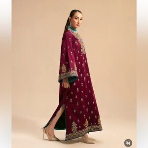 Embroidered Maroon Kaftan Dress